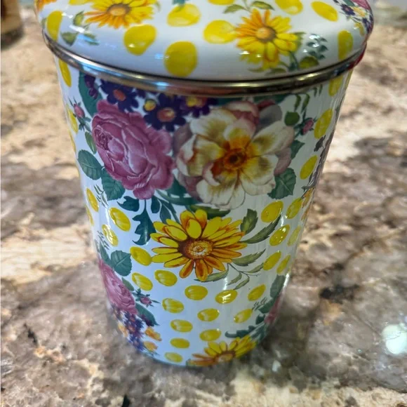 Vintage MacKenzie-Childs Yellow Polka Dot Floral Canister - Picture 4 of 9